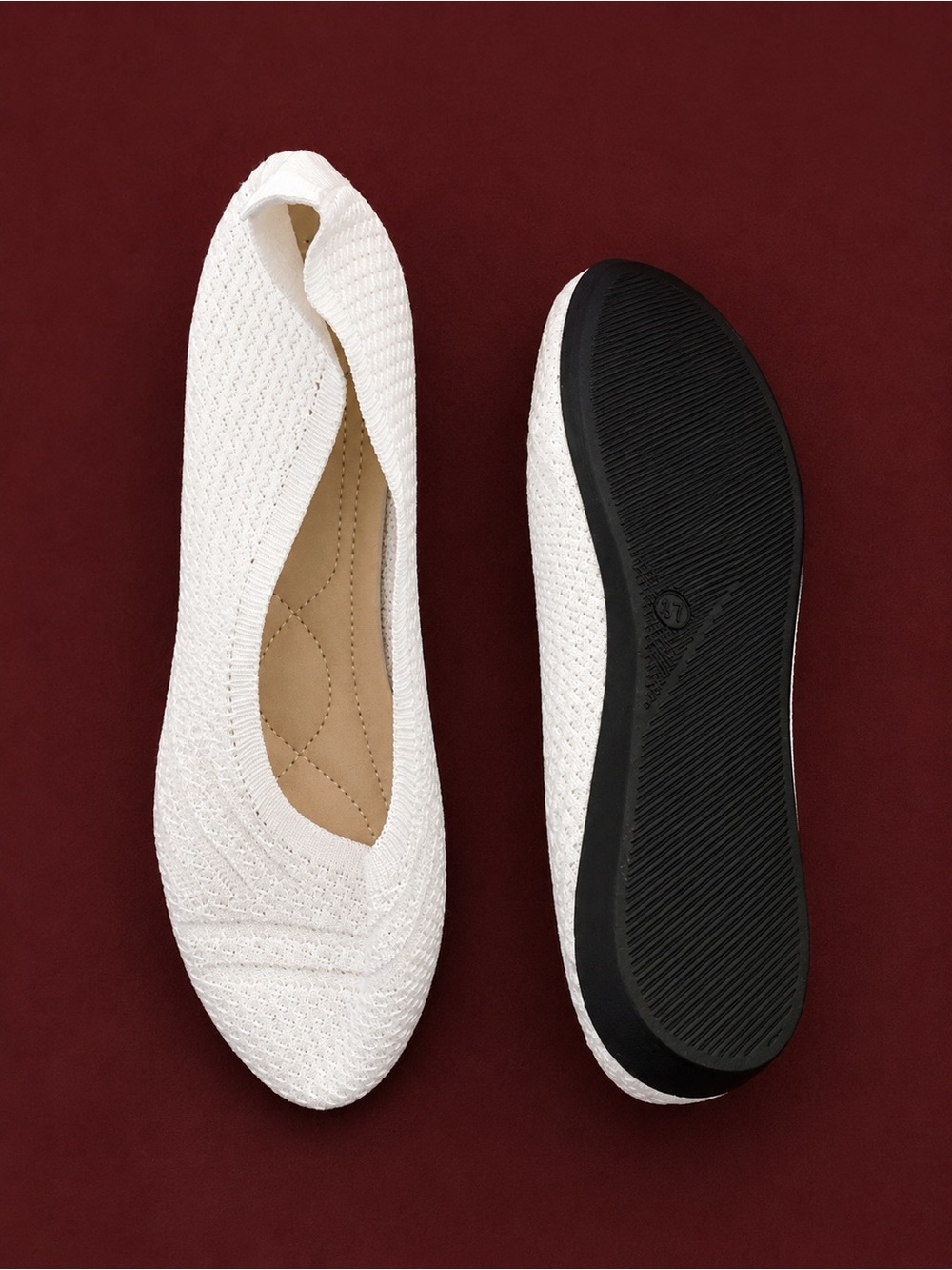 & Other Stories White Knit Slip-On Ballet Flats